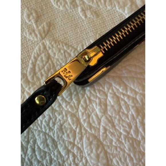 Lauren Ralph Lauren Black Pebbled Leather Wristlet With Gold-Tone Accents & Zipp - Picture 3 of 7